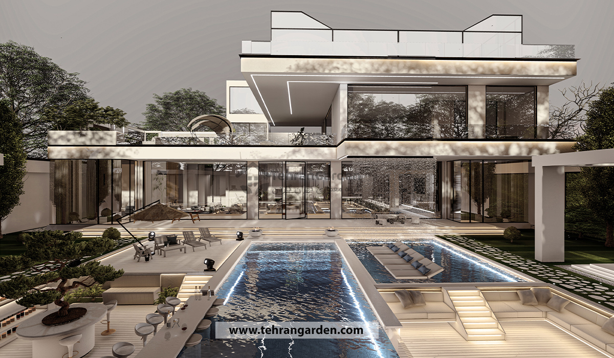 شیشه کرتین وال در نمای ویلا