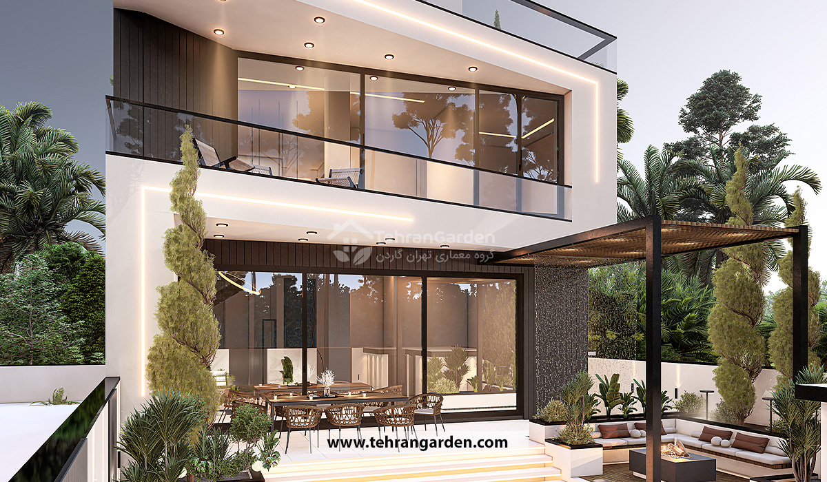 طراحی نمای مدرن باغ ویلا