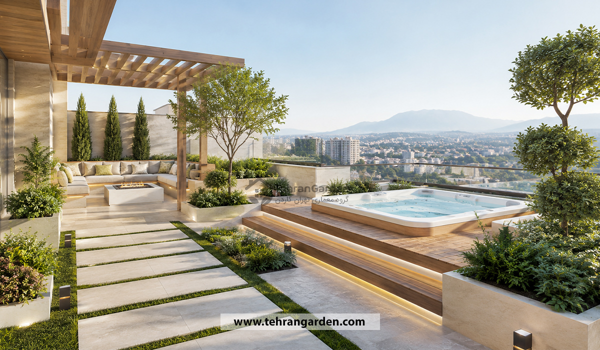 مزایا طراحی روف گاردن با جکوزی