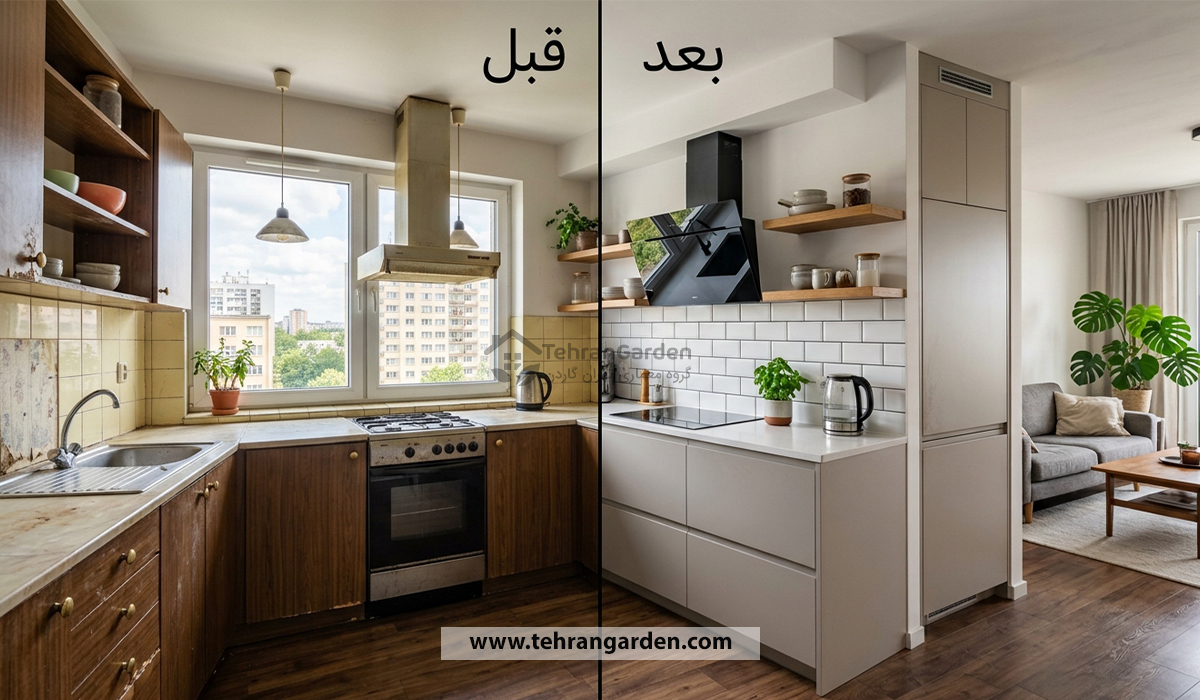 بازسازی آشپزخانه آپارتمان قبل و بعد