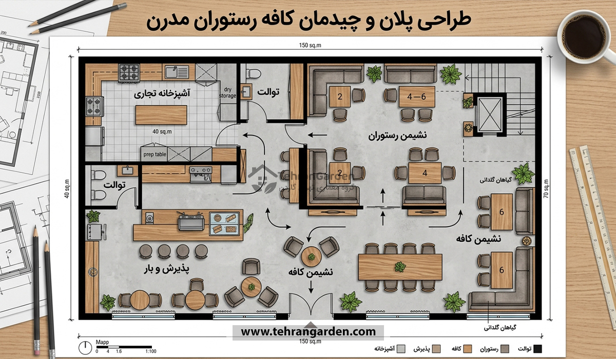 طراحی پلان و چیدمان کافه رستوران
